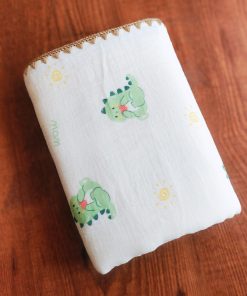 Crinkled Muslin Cotton 4 Layer Blanket - BL2 - Green Baby Dino