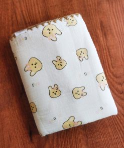 Crinkled Muslin Cotton 4 Layer Blanket - Yellow Rabbit Head - BL1