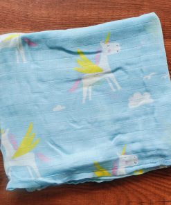 Bamboo Cotton Swaddle - SW1 - Blue with Unicorn and cloud