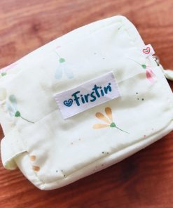 Muslin Cotton Storage Pouch -  BG -Light yellow with Flowers