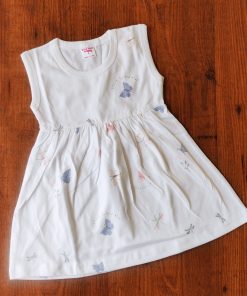 Knitted cotton frock - DFK - White with Butterfly's