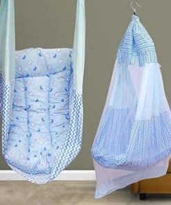 Alternative view of Cotton Cradle with Net, Bed, Pillow & Hanger – Pack of 5- Pink Cherry