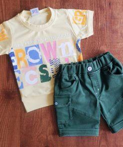 T-shirt and Shorts Set - BTS - Yellow and Green Shorts