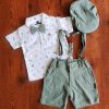 Boys Suspender with Cap - BSH - White and Green