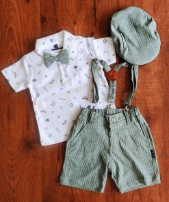 Boys Suspender with Cap - BSH - White and Green