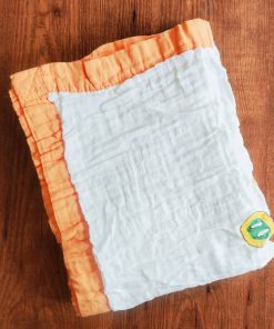 Muslin Cotton Crinkled Color Blanket - BL1 - 110cmx110cm - Orange Boarder with Dino