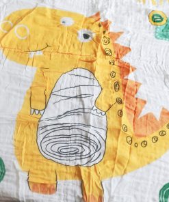 Alternative view of Muslin Cotton Crinkled Color Blanket - BL1 - 110cmx110cm - Orange Boarder with Dino