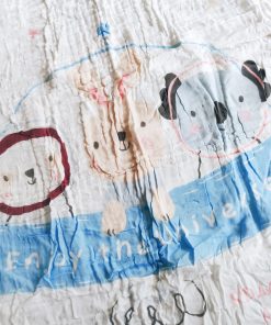 Alternative view of Muslin Cotton Crinkled Color Blanket - BL1 - 110cmx110cm - Blue Boarder with Rabbit and Kola