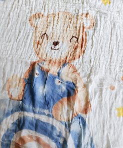 Alternative view of Muslin Cotton Crinkled Color Blanket - BL1 - 110cmx110cm - Grey Boarder with Brown Teddy