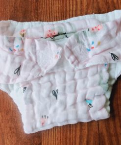 Color Crinkled Muslin Nappy – Ultra-Soft, 6-Layer Comfort for Your Baby - Pink with Grey Elephant - NP01
