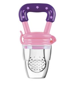 Food and Fruit Nibbler with Chain Clip Holder with Silicone Nibbler Teether - Pink - HBFS