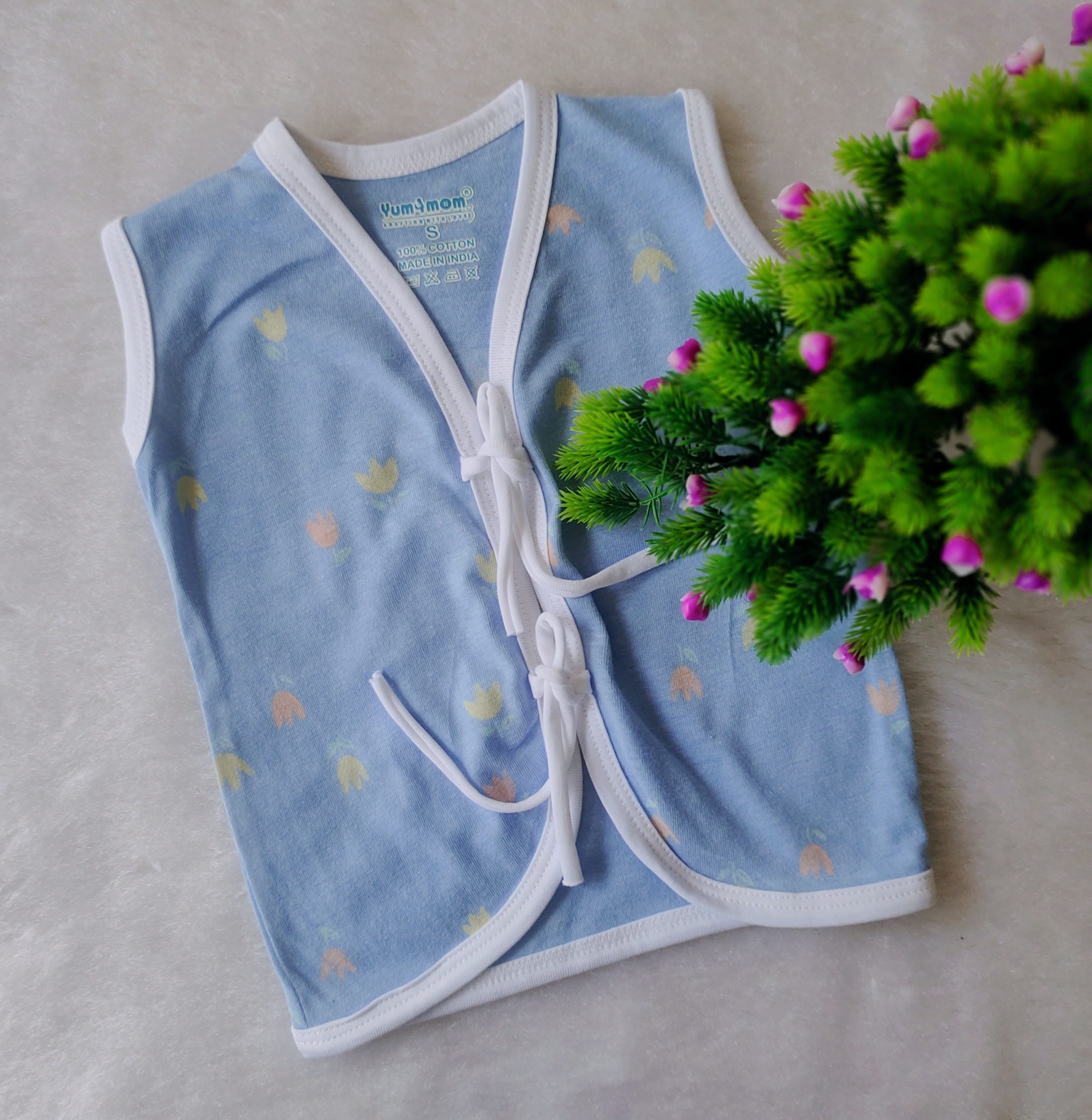 Sleeveless Front Knot Jhabla JH1 Blue With Yellow Flowers Pretty sleeveless-front-knot-jhabla-jh1-blue-with-yellow-flowers-pretty