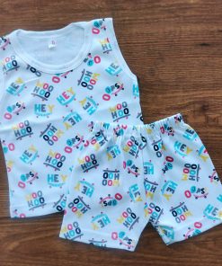 Vest and Shorts - White with Woo Hoo - VS1