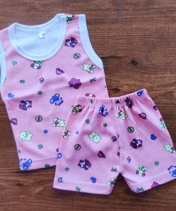 Vest and Shorts - VS1 - Pink Velvet with Teddy and Car