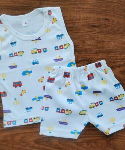 Vest and Shorts - White with Color Train, Car, Ship, Plane  - VS1