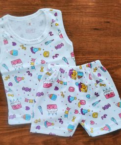 Vest and Shorts - White with Birthday Party  - VS1