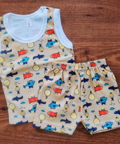 Vest and Shorts - Beige with Helicopter and Plane  - VS1