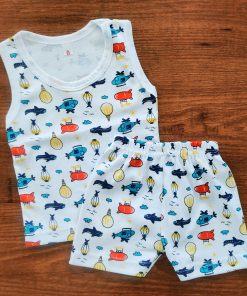 Vest and Shorts - White with Helicopter and Plane  - VS1