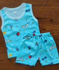 Vest and Shorts - Sky Blue with Ball, Ice Cream and Star - VS1
