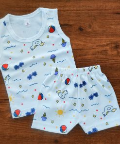 Vest and Shorts - White with Ball, Ice Cream and Star - VS1