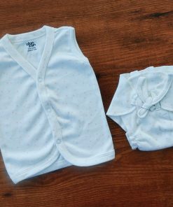 Knitted Cotton Jhabla Nappy - JHN - Off white with Pink Dot