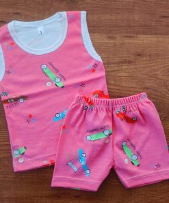 Vest and Shorts - Pink with Racing Cars - VS1