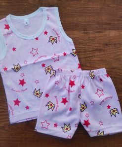 Vest and Shorts - Pink with Crown and Stars  - VS1