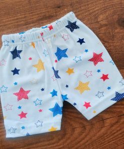 Knitted Cotton Daily Wear Shorts - White with Color Full Stars