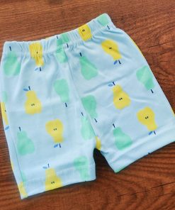 Knitted Cotton Daily Wear Shorts - Light Blue with Yellow and Green Pear Fruit