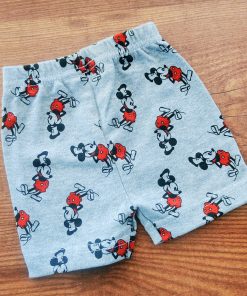 Knitted Cotton Daily Wear Shorts - Grey with Red Mickey