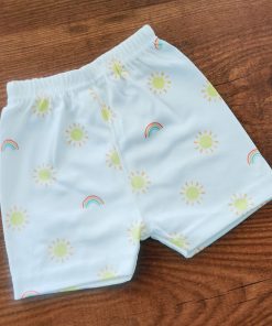 Knitted Cotton Daily Wear Shorts - White with Yellow Sun and Rainbow