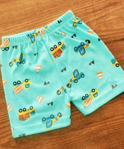 Knitted Cotton Daily Wear Shorts -  Green with Truck and Crane