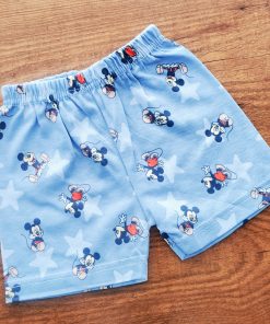 Knitted Cotton Daily Wear Shorts - Blue with Mickey and Star