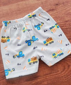 Knitted Cotton Daily Wear Shorts - Beige with Truck and Crane