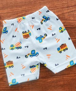 Knitted Cotton Daily Wear Shorts - White with Truck and Crane