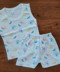 Vest and Shorts - White with Monkeys  - VS1