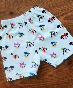 Knitted Cotton Daily Wear Shorts - White with Mickey, Minnie and Donald Duck
