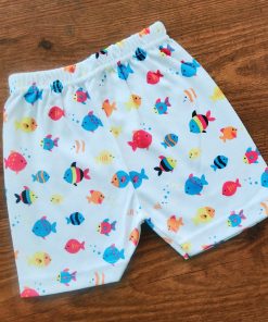Knitted Cotton Daily Wear Shorts - White with Color Full Fish