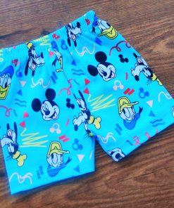 Knitted Cotton Daily Wear Shorts - Blue with Mickey and Donald Duck