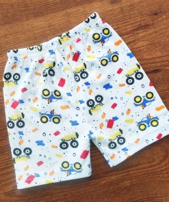 Knitted Cotton Daily Wear Shorts - White with Monster Truck - DSH1