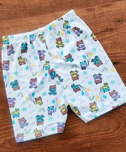 Knitted Cotton Daily Wear Shorts - White with Teddy and Balloon - DSH1