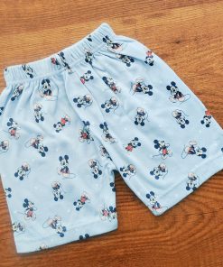 Knitted Cotton Daily Wear Shorts - Light Blue with Mickey Mouse - DSH1