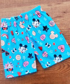 Knitted Cotton Daily Wear Shorts - Blue with Mickey and Heart - DSH1