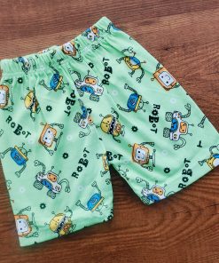 Knitted Cotton Daily Wear Shorts - Light Green with Robot - DSH1