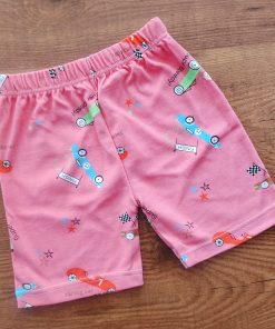 Knitted Cotton Daily Wear Shorts - Pink with Rising Car - DSH1