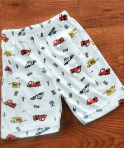 Knitted Cotton Daily Wear Shorts - White with Vehicles - DSH1