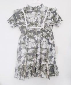 Girls Frock - Grey with White Floral - FRK