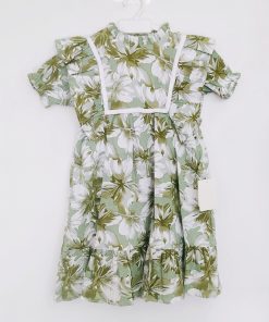 Girls Frock - Green with White Floral - FRK