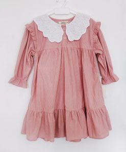 Girls Frock - Pink with White Hakoba Collar Neck - FRK