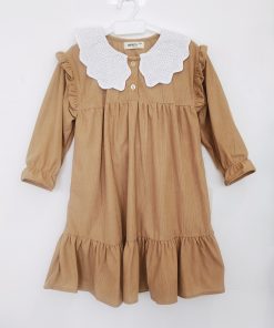 Girls Frock - Brown with White Hakoba Collar Neck - FRK